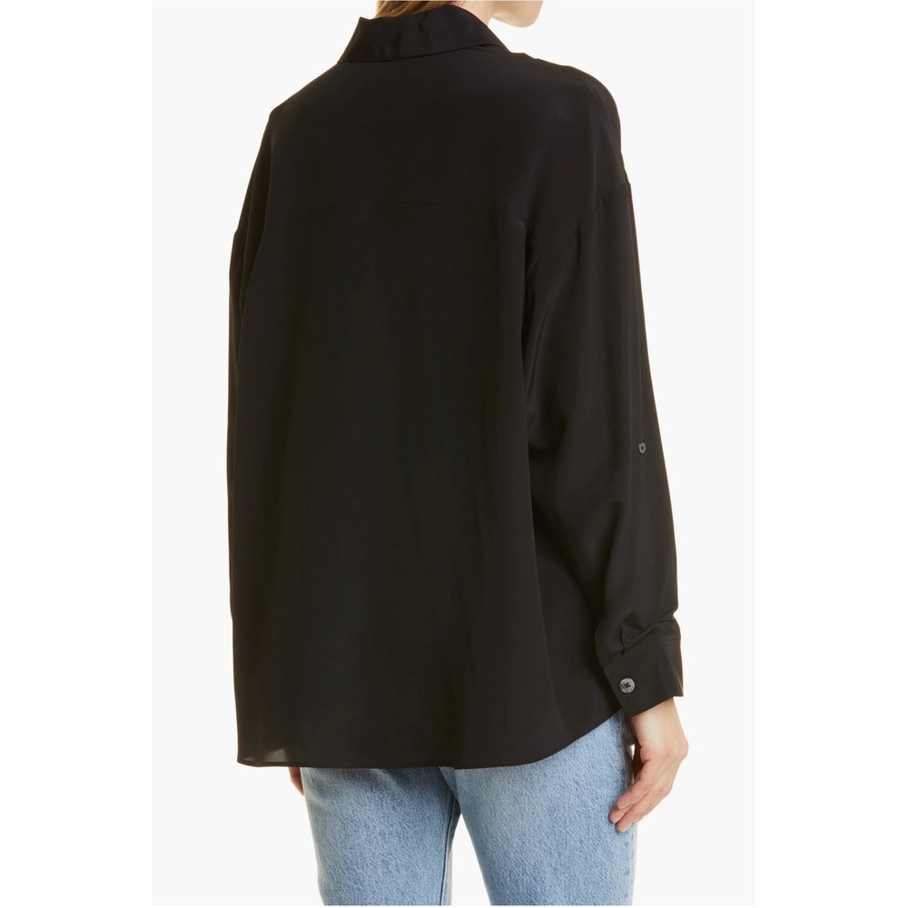 TWP Midnight Satin Sheets Blouse Black 100% Silk Oversized Button Down XS/S - Picture 5 of 15